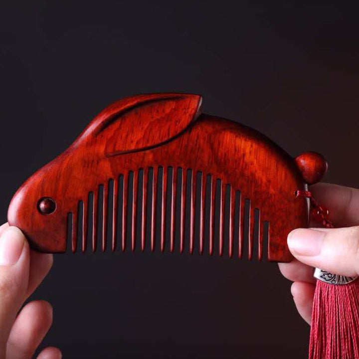Peine calmante de conejo lindo conejito de sándalo rojo de hoja pequeña con caja de regalo
