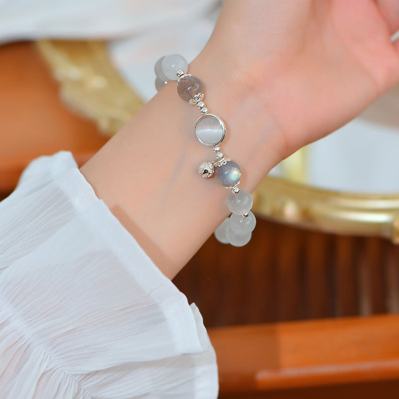 Pulsera de apoyo de amor con piedra lunar y ojo de gato de plata de ley 925 de Buddha Stones