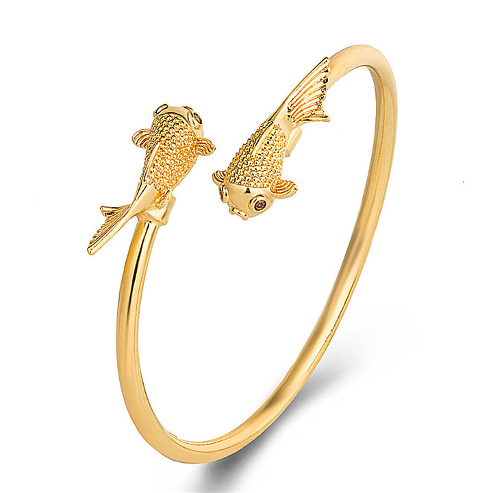 Pulsera de riqueza y prosperidad de cobre con pez Koi doble de Buddha Stones