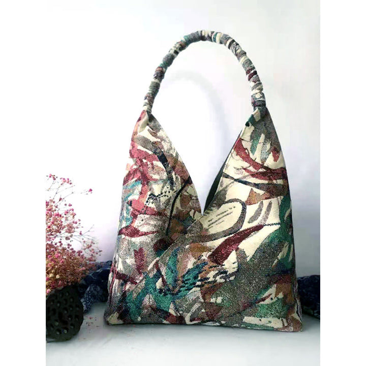 Conjunto de bolso de hombro de lona con patrón de bordado hecho a mano con Buddha Stones