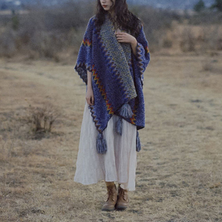 Mantón tibetano de Buddha Stones, capa de punto suave y cálida, bufanda tibetana con borlas de invierno - image 15