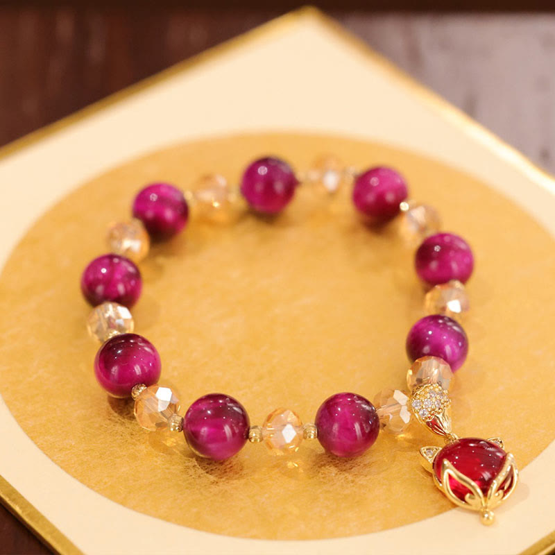 Pulsera de confianza en uno mismo con protección de zorro PiXiu y ojo de tigre rojo de Buddha Stones