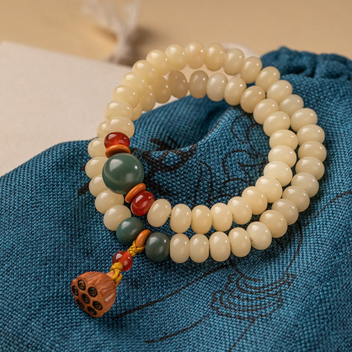Pulsera de doble vuelta con diseño de vaina de loto y semillas de Bodhi de Buddha Stones