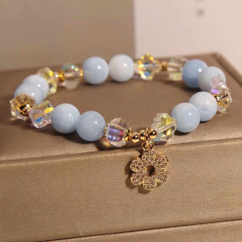 Pulsera de cristal curativo de flores de aguamarina natural con Buddha Stones