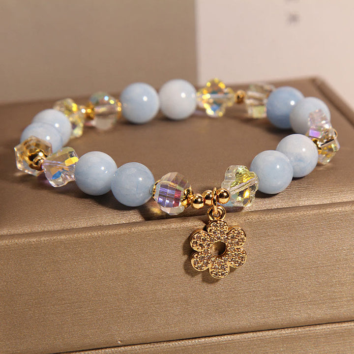 Pulsera de cristal curativo de flores de aguamarina natural con Buddha Stones