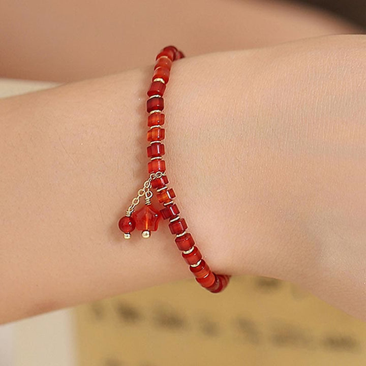 Pulsera de hilo de confianza con estrella de trébol de cuatro hojas con nudo sin fin de ágata roja Natural