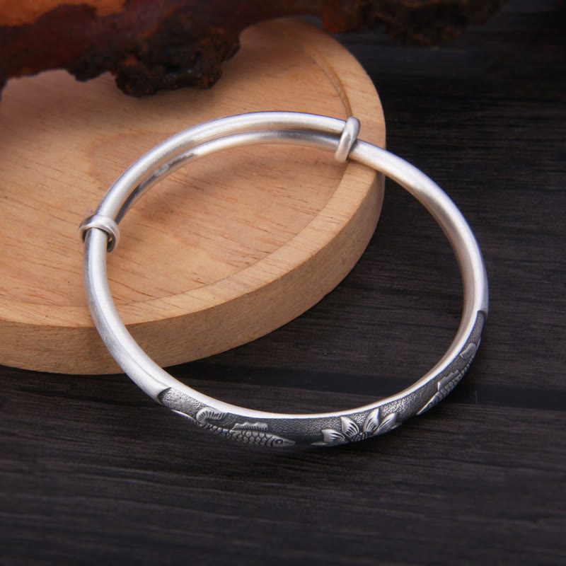 Pulsera de plata de ley 999 con Buddha Stones , pez Koi, loto, riqueza y suerte