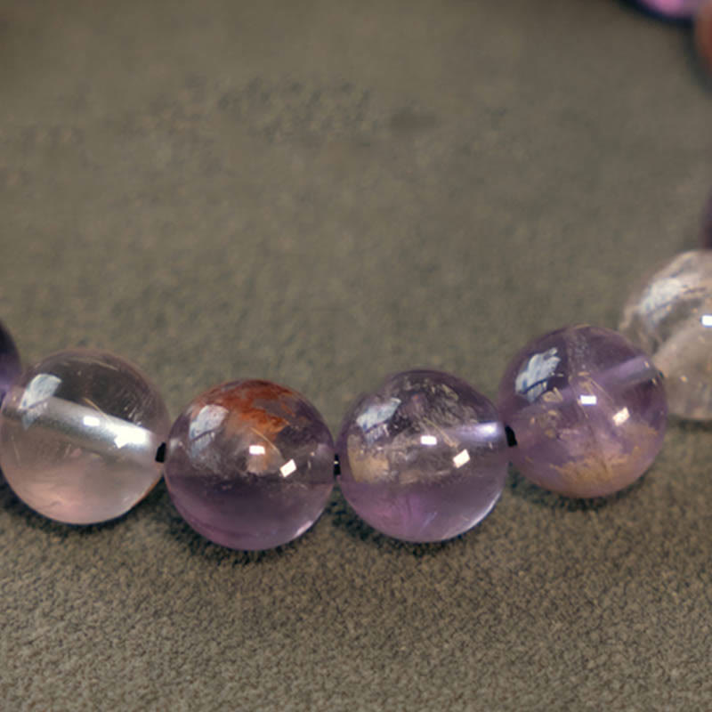 Buddha Stones Cristal blanco Cuarzo hematoide rojo Cuarzo rutilado dorado Pulsera de protección fantasma púrpura