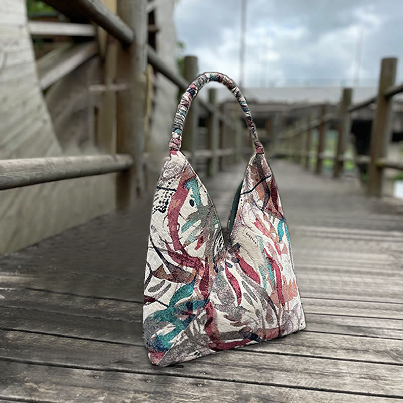 Conjunto de bolso de hombro de lona con patrón de bordado hecho a mano con Buddha Stones