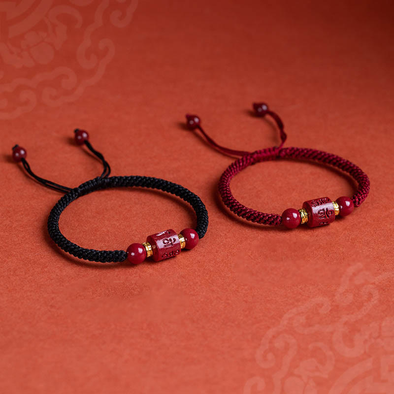 Pulsera trenzada con Buddha Stones, cinabrio del Tíbet, Om Mani Padme Hum, bendición grabada