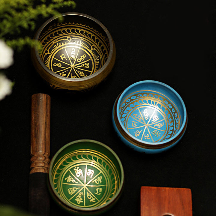 Cuenco con sonido de meditación tibetana, Buddha Stones , hecho a mano, para curación y atención plena, protección, juego de cuencos para cantar