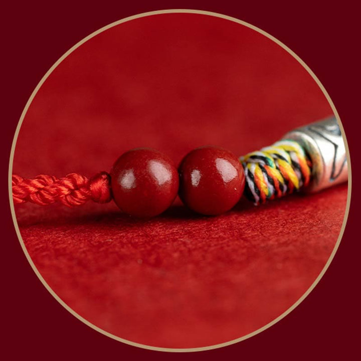 Pulsera tobillera trenzada hecha a mano con cuentas de cinabrio y pez Koi de plata de ley 925 con Buddha Stones - image 9