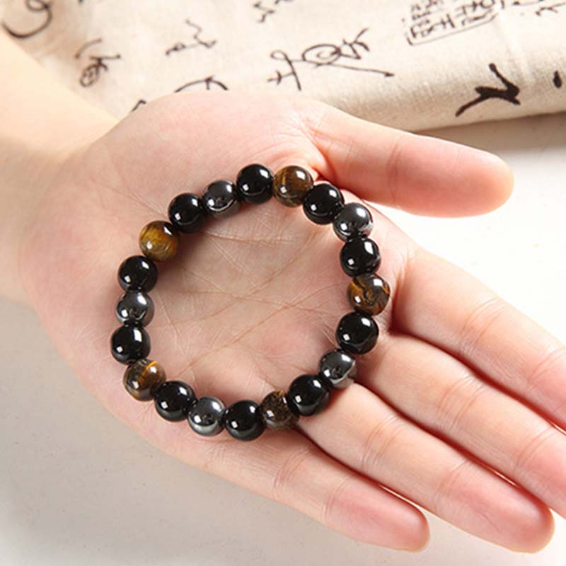 Juego de collar y pulsera con ojo de tigre tibetano con Buddha Stones