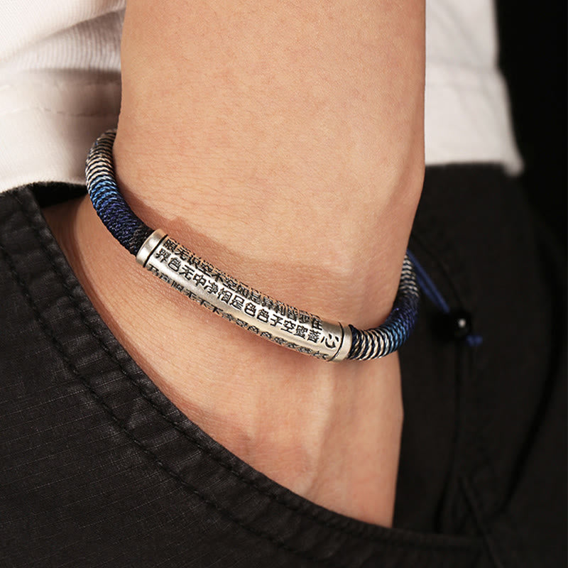 Pulsera trenzada hecha a mano con Buddha Stones de plata de ley 999 con forma de corazón Sutra Calm