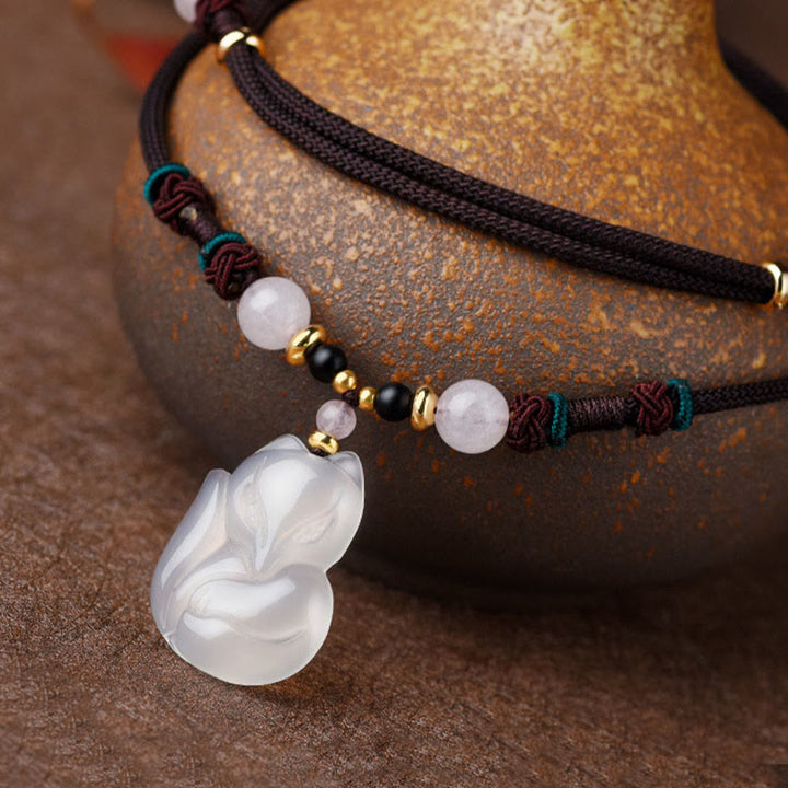 Collar con colgante de cadena de armonía con cuentas de cristal rosa de zorro de calcedonia con Buddha Stones - image 5