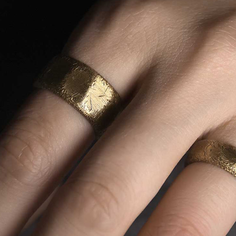 Anillo de riqueza esmerilado de latón y cobre de diseño simple tibetano - image 12