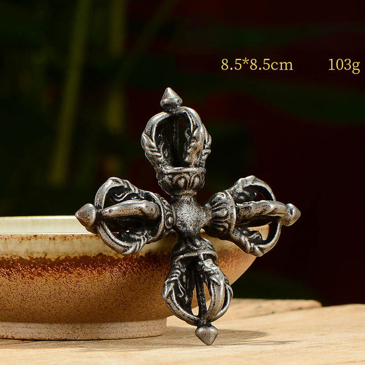 Tibetano hecho a mano 5 puntas doble Dorje cobre hierro Thunderbolt fuerza Vajra