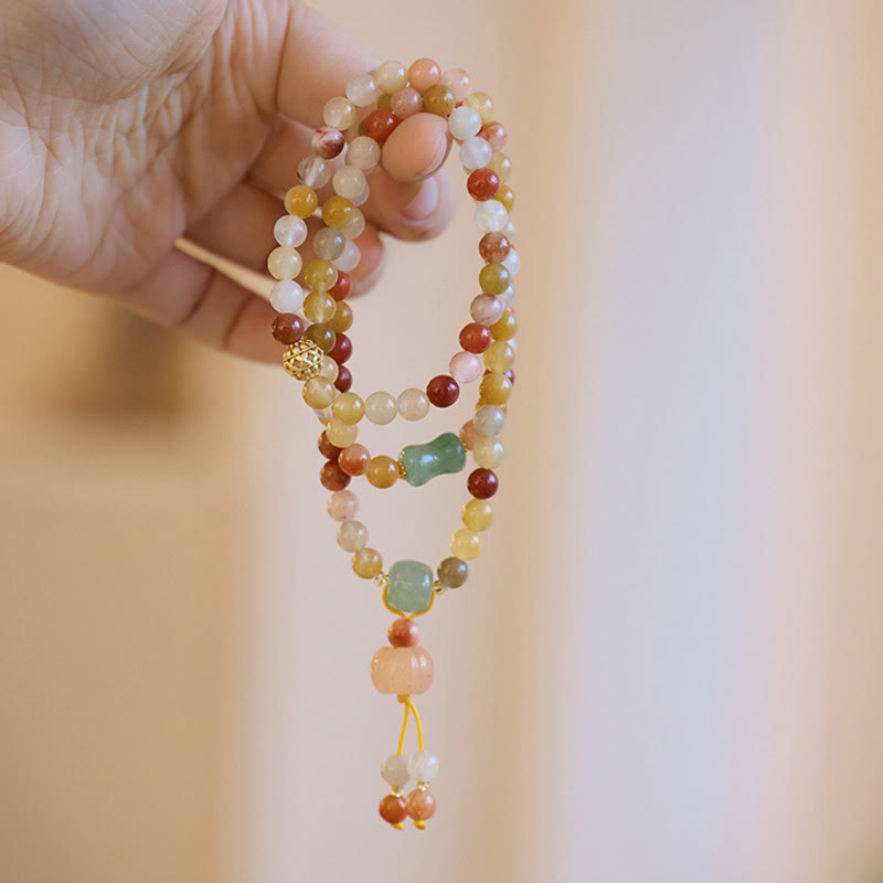 Pulsera de triple envoltura con Buddha Stones, seda dorada Natural, Jade, calabaza, riqueza, suerte