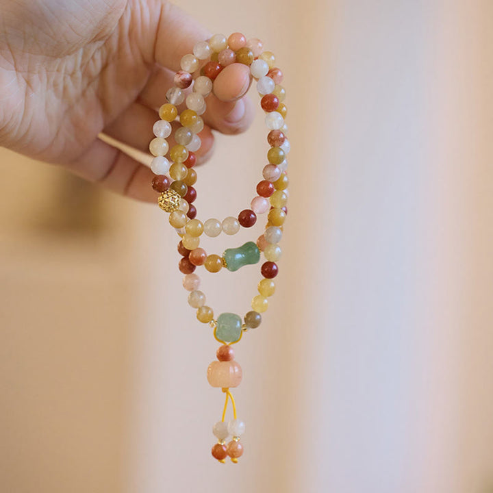 Pulsera de triple envoltura con Buddha Stones, seda dorada Natural, Jade, calabaza, riqueza, suerte