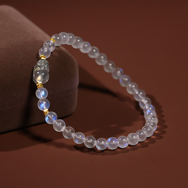 Pulsera curativa PiXiu de piedra lunar natural chapada en plata de ley 925 con Buddha Stones