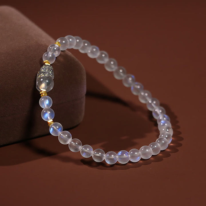 Pulsera curativa PiXiu de piedra lunar natural chapada en plata de ley 925 con Buddha Stones
