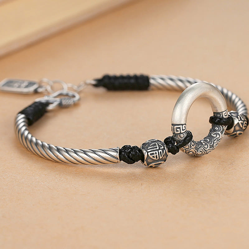 Pulsera de plata de ley 999 con Buddha Stones , hebilla de la paz, moneda de cobre, nubes auspiciosas, pulsera de la fortuna - image 1