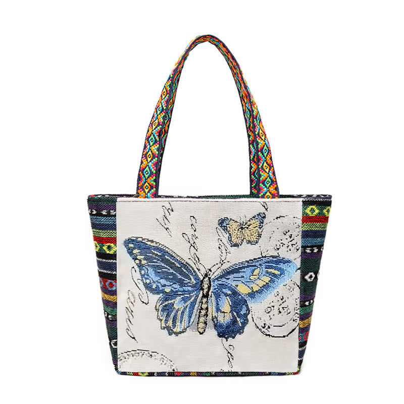 Bolso bandolera de lona de gran capacidad con bordado de mariposa y elefante - Mariposa azul - image 19