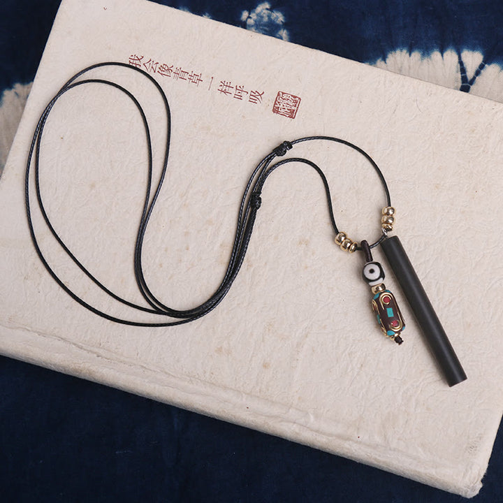 Colgante de collar de paz y calma con cuentas Dzi de madera de ébano tibetano - image 2