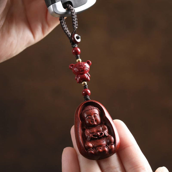 Llavero de protección con amuleto del zodiaco chino, Buddha Stones , hoja pequeña, sándalo rojo, Buda, cinabrio