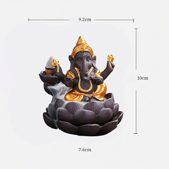 Quemador de incienso de protección de fuente de humo de reflujo de arcilla púrpura elefante Ganesh