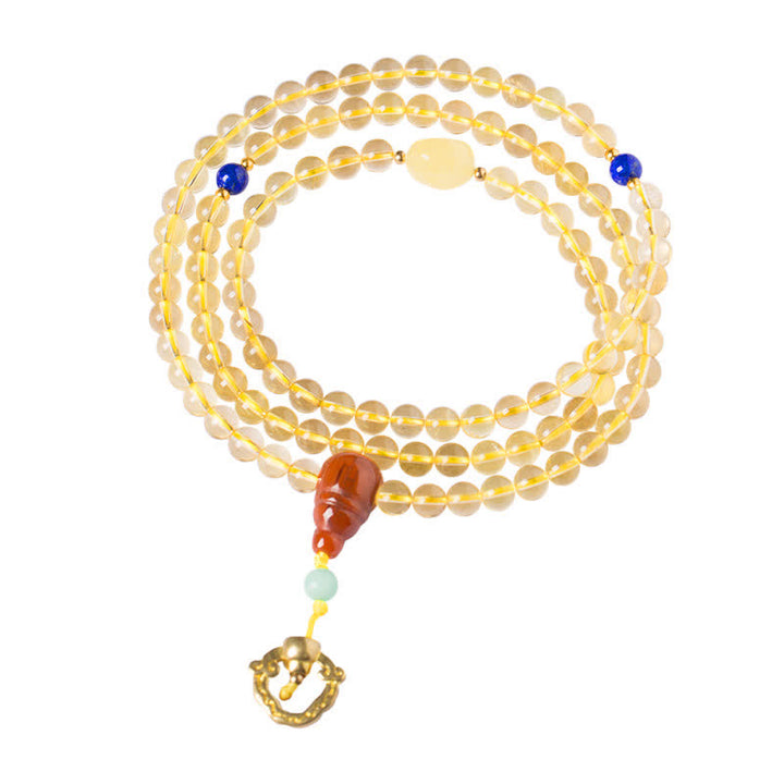 Plata de Ley 925, 108 cuentas de Mala, citrino Natural, ágata roja, ámbar, pulsera con dijes de placer