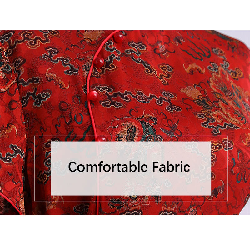 Vestido Cheongsam con estampado de hojas y nubes propicias vintage de Buddha Stones vestido Qipao para mujer