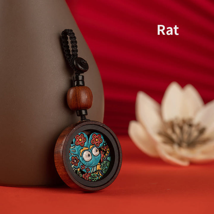 Buddha Stones Año del Dragón Pintado a mano Zodíaco chino Palisandro Tallado Calma Llavero