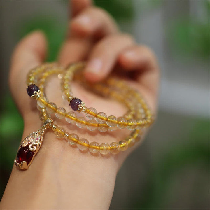 Pulsera de protección de la felicidad de la prosperidad de PiXiu con Buddha Stones , citrino, amatista