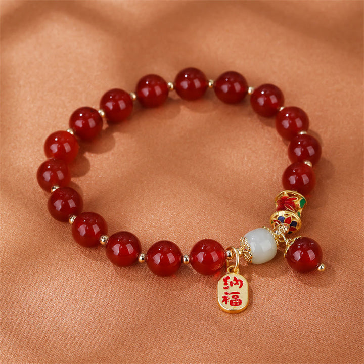Pulsera con dije de bendición de la fortuna de confianza de Jade de ágata roja Natural