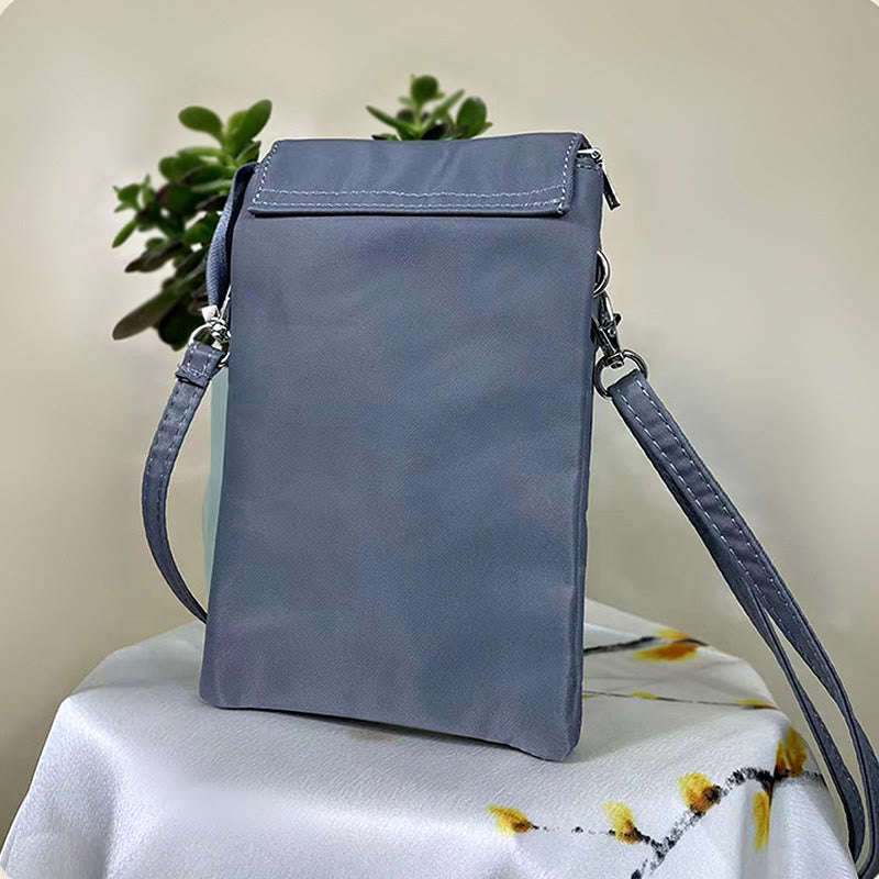Buddha Stones, resistente al agua, hecho a mano, bordado, flores de loto, bolso de hombro, bolso para teléfono móvil