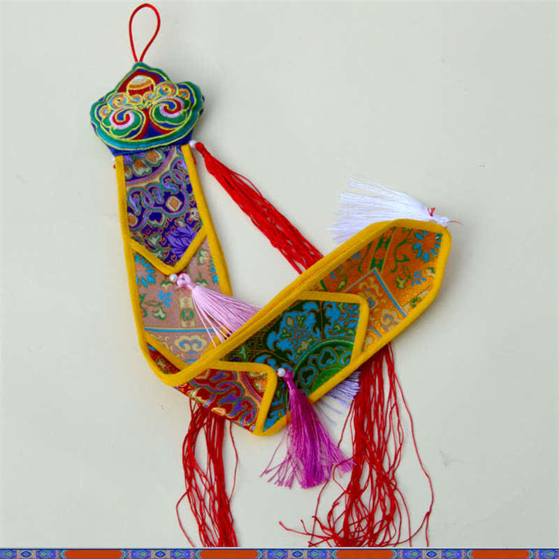 Flor de loto Ocho símbolos auspiciosos Meditación Iluminación Borlas coloridas Arte de pared