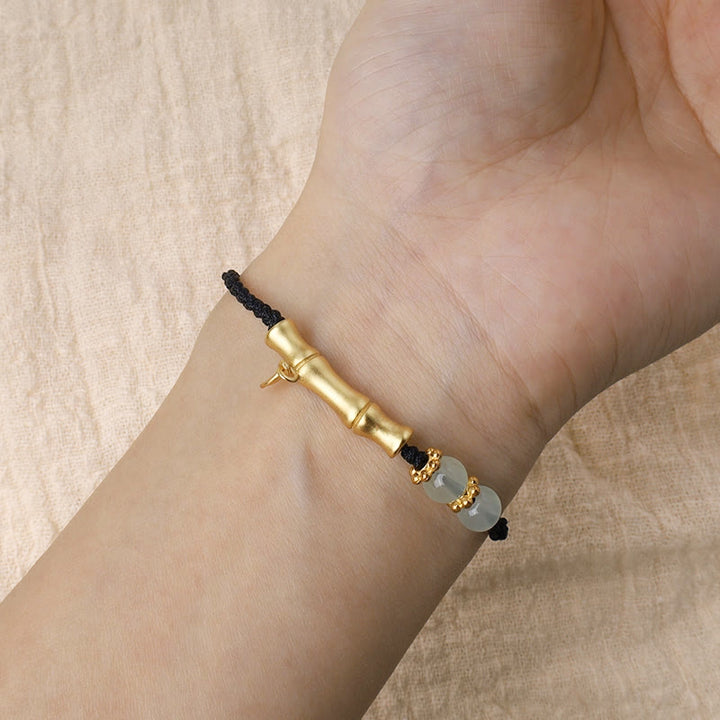Pulsera trenzada de fuerza de la suerte con diseño de bambú de Buddha Stones