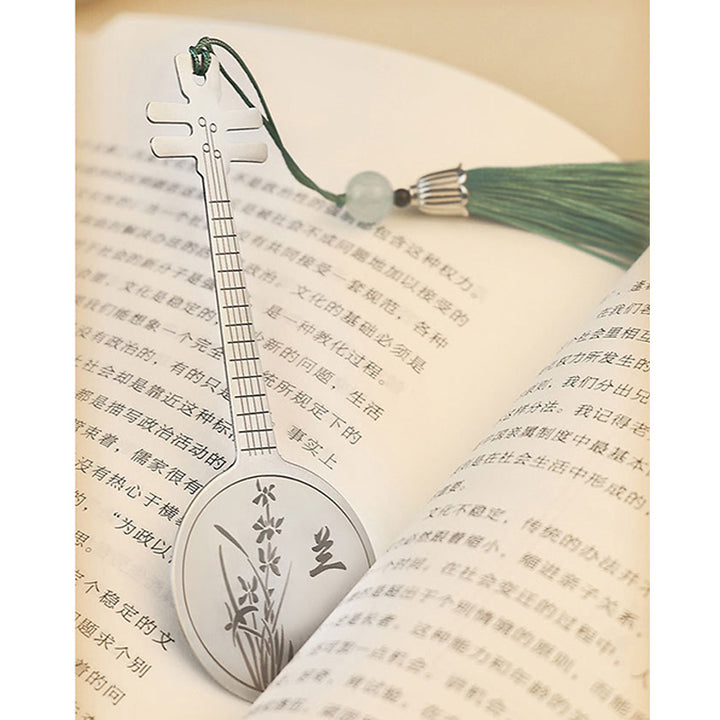 Buddha Stones instrumentos musicales clásicos Pipa Guzheng Guqin Ruan marcapáginas de Metal borla con caja de regalo