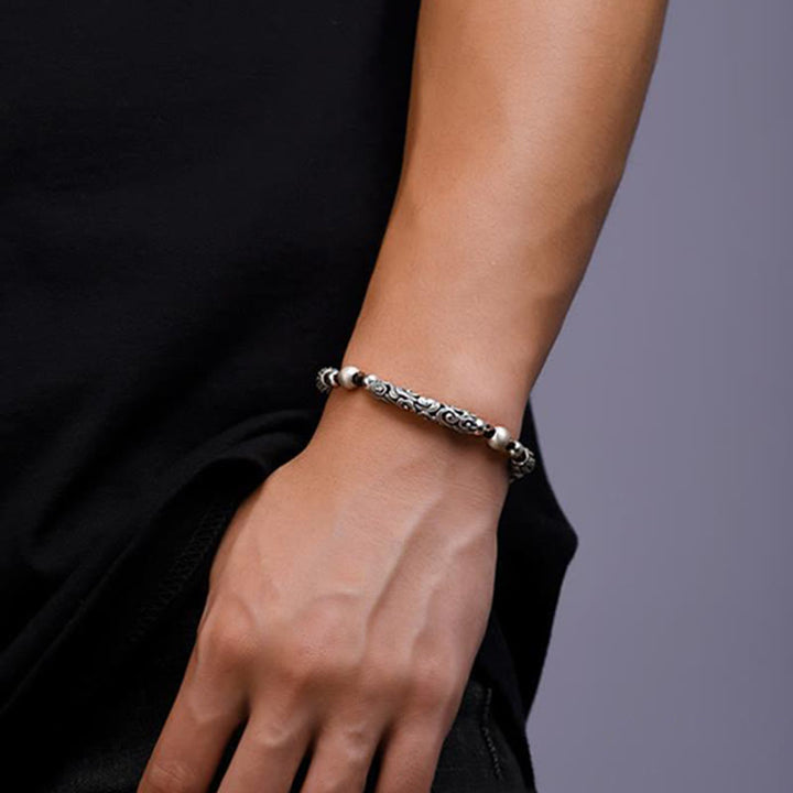 Pulsera de cadena de riqueza de nube auspiciosa de plata de ley 999 de cobre hecha a mano con Buddha Stones del Tíbet - image 5