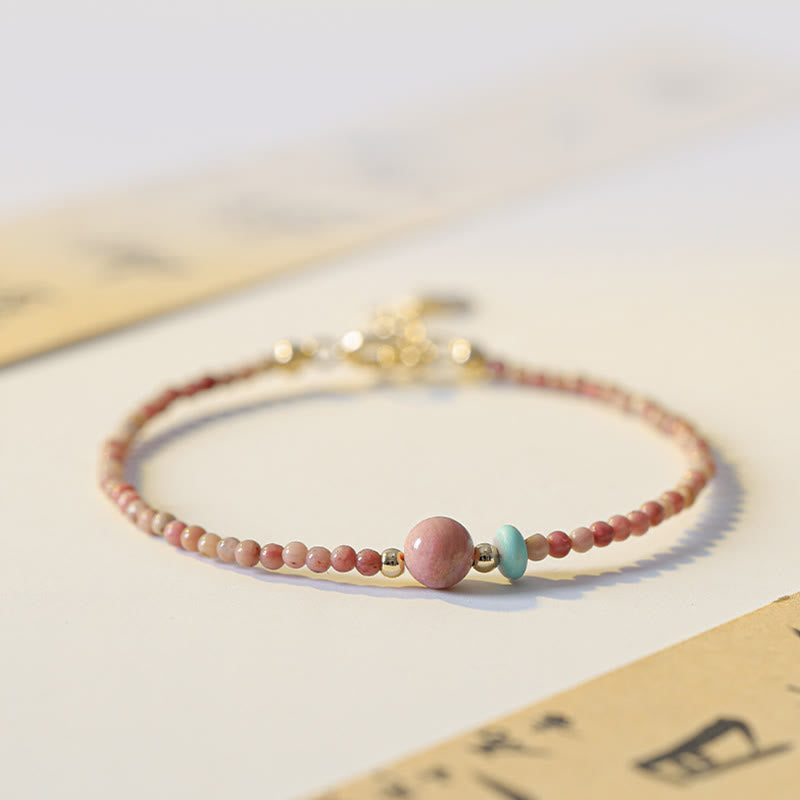 Pulsera de cadena de energía amorosa de rodonita natural chapada en oro de 14 quilates con Buddha Stones