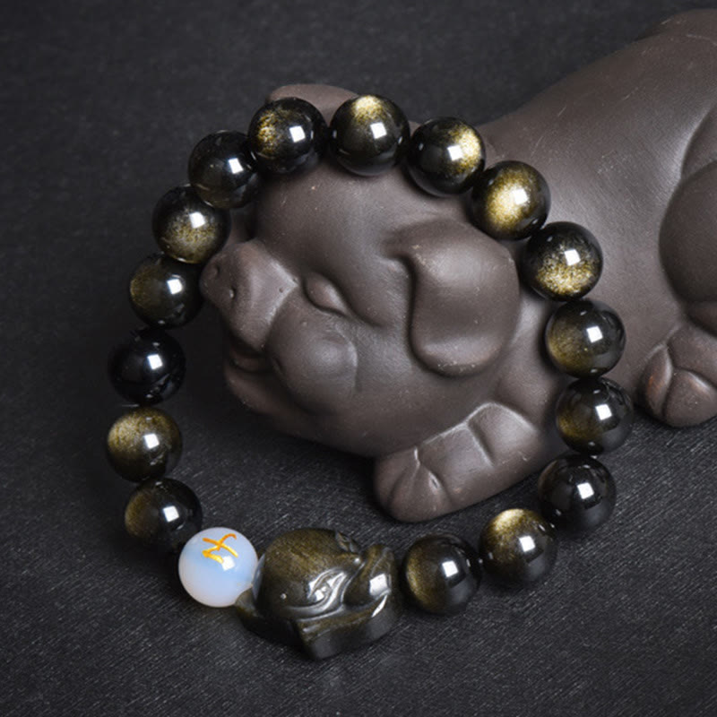 Buddha Stones Natural Arco Iris Obsidiana Oro Brillo Obsidiana Plata Brillo Obsidiana Zorro Curación Pulsera