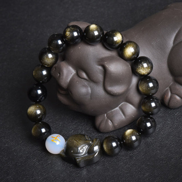 Buddha Stones Natural Arco Iris Obsidiana Oro Brillo Obsidiana Plata Brillo Obsidiana Zorro Curación Pulsera