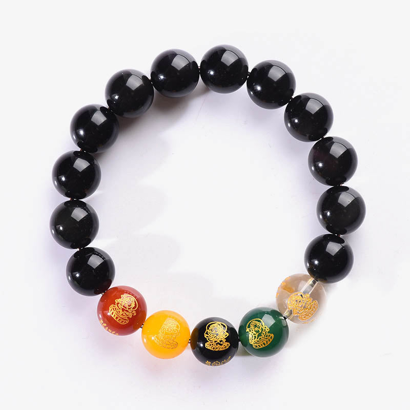 Buddha Stones Obsidiana con brillo dorado Obsidiana arcoíris Obsidiana negra Cinco direcciones Dioses de la riqueza Pulsera