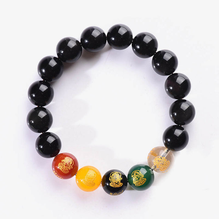 Buddha Stones Obsidiana con brillo dorado Obsidiana arcoíris Obsidiana negra Cinco direcciones Dioses de la riqueza Pulsera