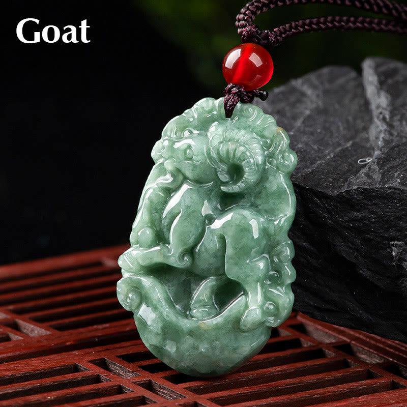 Colgante de collar de prosperidad del zodíaco chino con Buddha Stones de jade natural 12 - Cabra - image 21