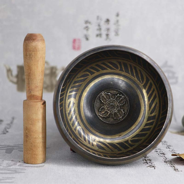 Cuenco de meditación tibetano con Buddha Stones para curación y atención plena, cuenco tibetano Om Mani Padme Hum