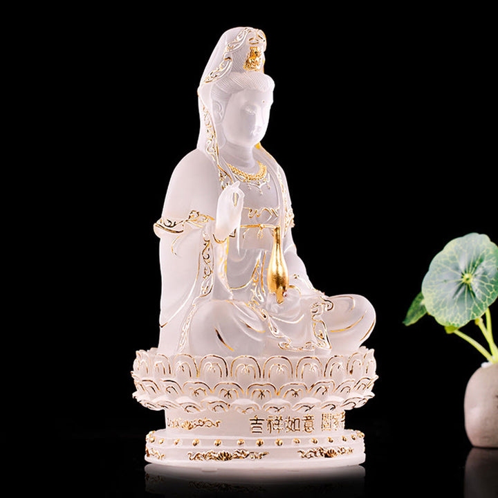 Buddha Stones Kwan Yin Avalokitesvara, estatuilla hecha a mano, pieza de arte de cristal Liuli, estatua de riqueza, decoración para el hogar - image 1