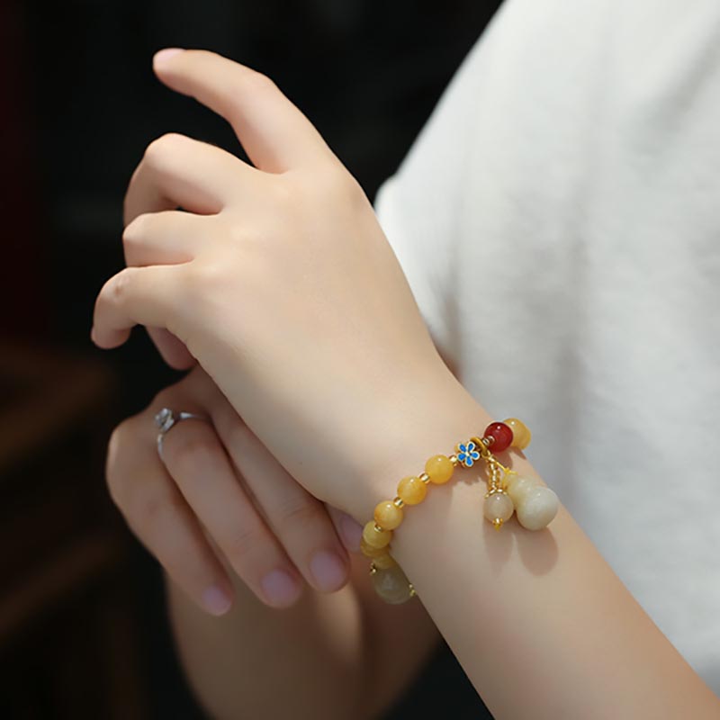 Pulsera de la suerte de la riqueza del encanto de la calabaza del jade de la seda dorada natural de las Buddha Stones