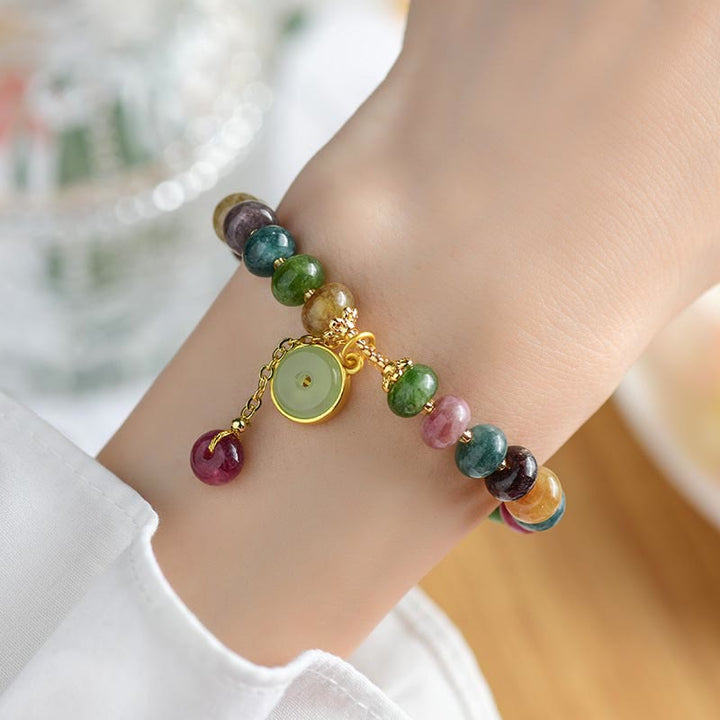 Pulsera de amor con dije de conejo y turmalina colorida con Buddha Stones